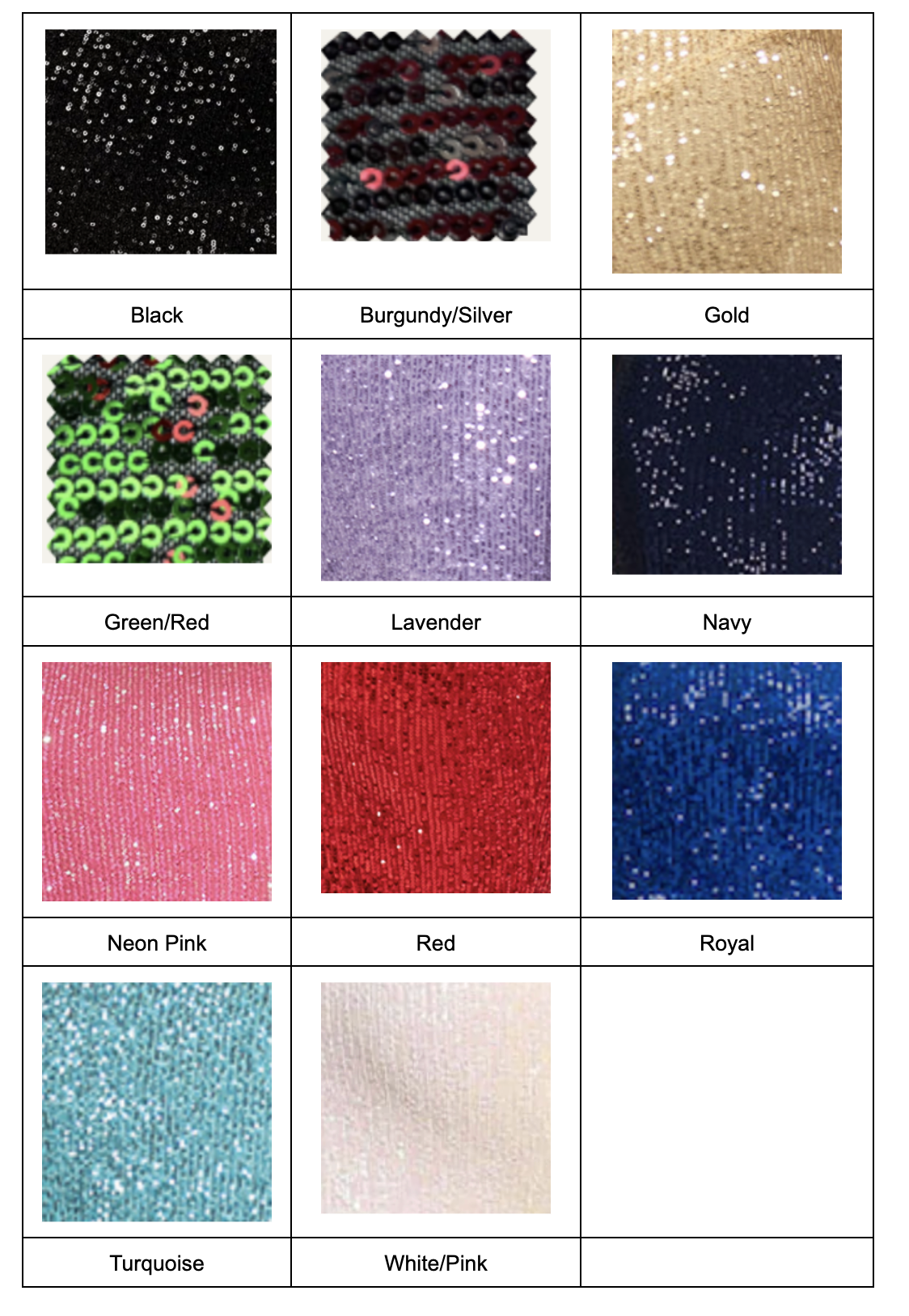 A grid of twelve dazzling Jessica Angel sequin fabric swatches—neon pink, gold, turquoise, and more—ideal for creating the Long Sequin Jumpsuit: Jessica Angel 2665 with a stunning halter v-neckline.